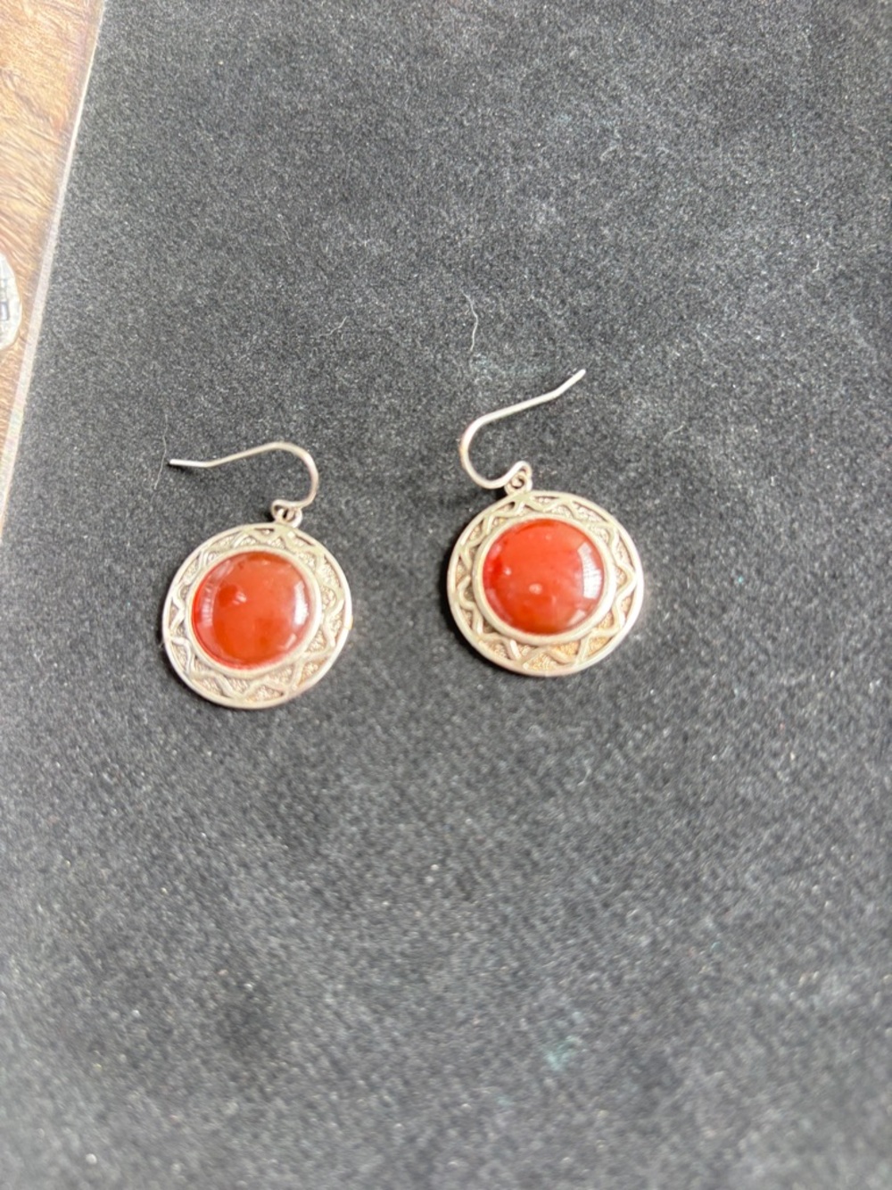 Silver-Tone Earrings with honey colored Stone Cabochons